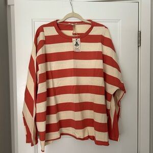 EASEL Rust and Cream Striped Long Sleeve RUGBY Shirt L large NEW!
